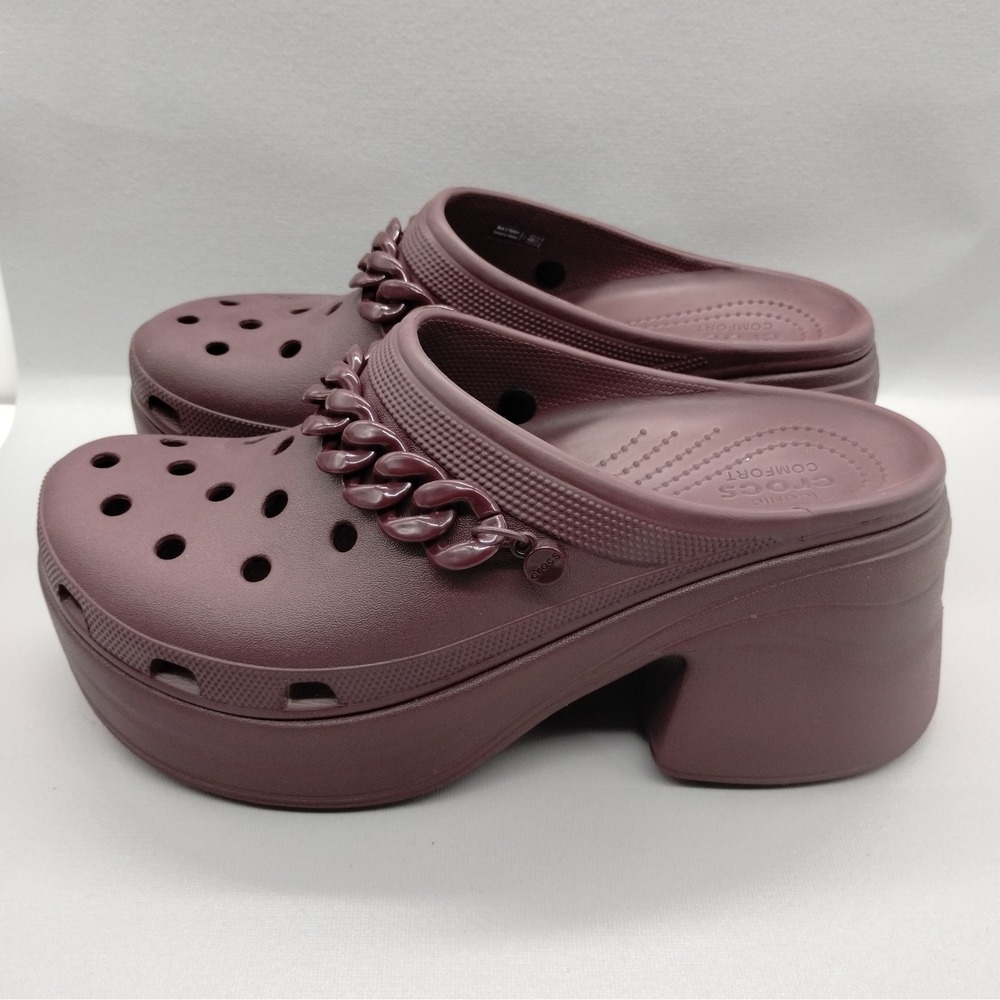 Crocs Siren Clog Dark Cherry Burgundy Platform High Heel Chain Mule Mens 11‎